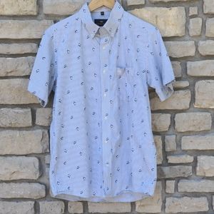 French Crown Blue/White Stripe Penguin Button-up